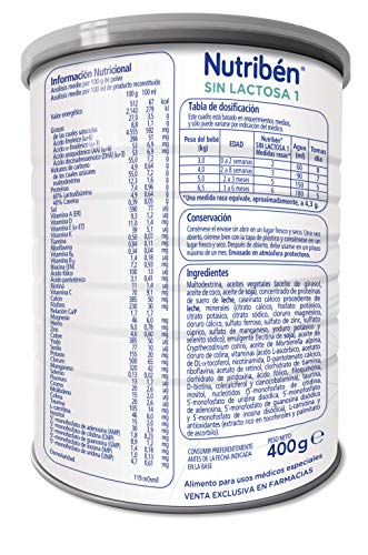 Nutribén Leche sin Lactosa 1 - 400 gr