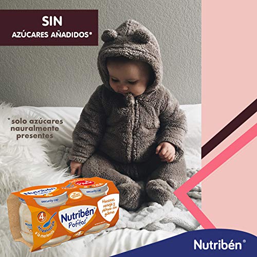 Nutribén Potitos Introducción A La Manzana, Naranja Y Plátano Con Galleta Desde Los 4 Meses, 2 Bipacks (4 X 120 Gr.)