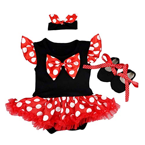 OBEEII Vestido de Polka Dots Halloween para Recien Nacido Bebe Niña Vestidos Tutu Princesa Trajes de Mamelucos Lunares Conjunto 3Piezas Ropa Diadema Zapatos 0-3 Meses