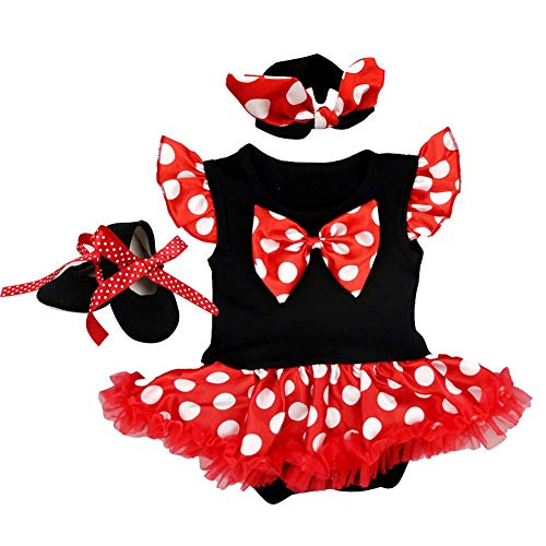 OBEEII Vestido de Polka Dots Halloween para Recien Nacido Bebe Niña Vestidos Tutu Princesa Trajes de Mamelucos Lunares Conjunto 3Piezas Ropa Diadema Zapatos 0-3 Meses