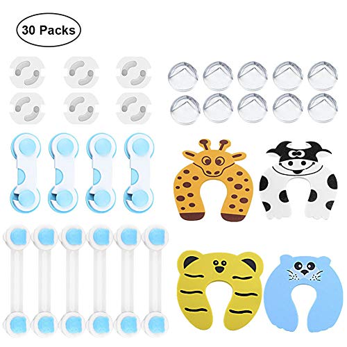 OFUN 30 Piezas Kit Seguridad Bebe, (10 Bebé de Seguridad Bloqueo, 10 Protector de Seguridad para Niños, 6 Protector Enchufes, 4 Protectores Puertas Bebe), Pegamento de Acrílico Más Fuerte