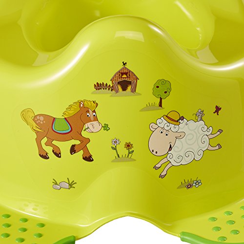 OK Kids Granja Divertida Unisex Inodoro de Entrenamiento para Baño con Pies de Agarre de Seguridad - Verd