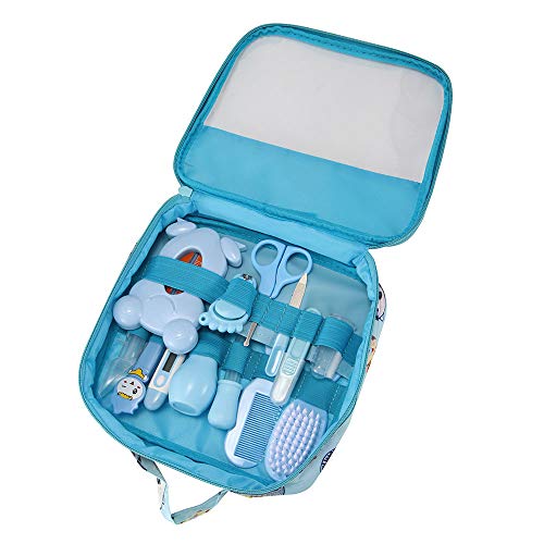 ONEVER 13 Unids Bolsa de Cuidado de la Salud Bebé Higiene Diaria de Uña Clipper Tijeras Cepillo Peine Peine Cuidado de Manicura (blue)