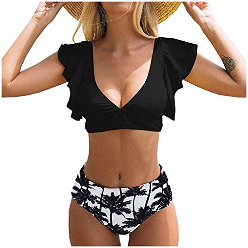 OPAKY Traje de baño,Bikinis Mujer 2020 Braga Alta Sexy Bikini Set Halter Push Up Bikini de Cintura Alta para Mujer Push Up Bikinis Traje de Baño Estampado Ropa de Playa Femenina Traje de Baño