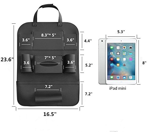 Organizador del Coche, Pu Cuero Asiento Trasero del Coche Organizador ipad Mini Titular (Negro)