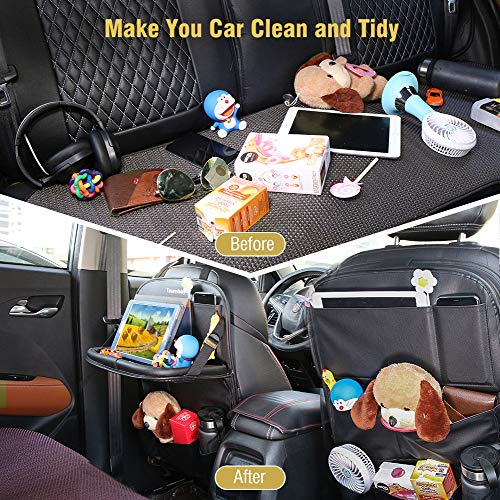 Organizador para Coche, Tsumbay Protector de Asiento para Coche Kick Mats con Comedor Poseedor Bandeja, Multi-Bolsillo de Almacenamiento de Coche Bebe para iPad Tablet Botella Bebida Juguetes