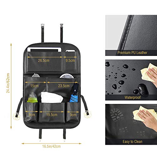 Organizador para Coche, Tsumbay Protector de Asiento para Coche Kick Mats con Comedor Poseedor Bandeja, Multi-Bolsillo de Almacenamiento de Coche Bebe para iPad Tablet Botella Bebida Juguetes