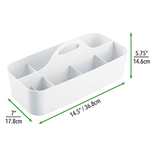 Organizador plástico de mDesign - Organizador de juguetes, talco o colonia bebé para el baño - Con 11 compartimentos y manija para el transporte