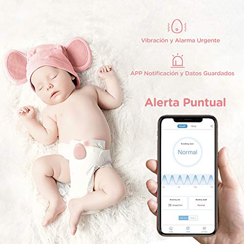 Ortiz Monitor de Respiración en Tiempo Real y sin Contacto para Bebé,6 Ejes Sensor de Movimiento con Alarma Preciosa y Vibracción, Datos Guardados Automáticos (Para Bebé Recién Nacido)