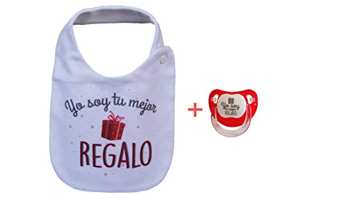 PACK BABERO Y CHUPETE FRASE" Yo soy tu mejor regalo" Regalo bebé Regalo papás