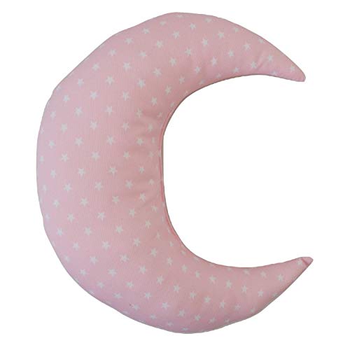 Pack de cojines personalizados, 2 piezas: luna y nube, BORDADOS CON EL NOMBRE DEL BEBÉ. Varios colores disponibles. (Rosa/Blanco)