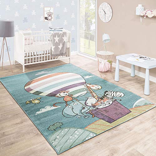 Paco Home Alfombra Infantil Habitación Juegos Colorida Animales Globo Lúdica Multicolor, tamaño:80x150 cm