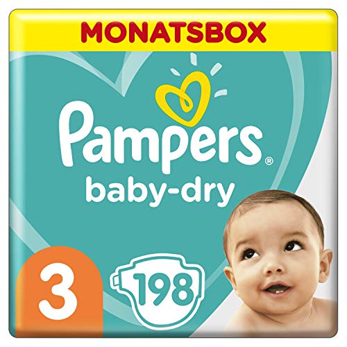 Pampers Baby Dry - Pañales para bebés, Talla 3 (6-10 kg), 198 unidades