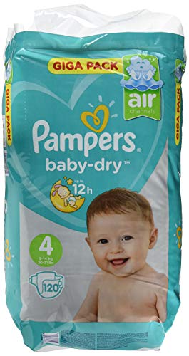 PAMPERS Baby-Dry, tamaño 4, (9 – 14 kg), Mega Plus, Pack 120 unidades