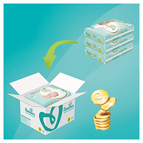 Pampers - Protección Premium - Pañales Talla 3, 6-10 kg, Paquete de 1 mes (x204 pañales)