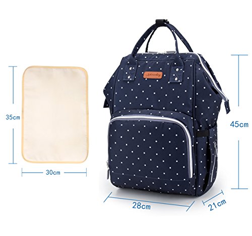 Pañal Bolso Mochila, DINOKA Gran Capacidad Mochila de Pañales Bolso de Viaje, Impermeable Bolsa de Pañales con Aislado Bolsillos para Cuidado de Bebé y Mamá-bluedot