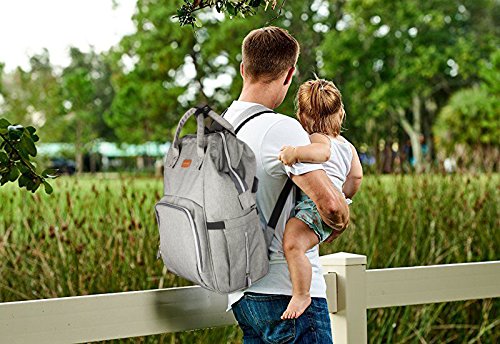 Pañal Bolso Mochila, Gran Capacidad Mochila de Pañales Bolso de Viaje, Impermeable Bolsa de Pañales con Aislado Bolsillos para Cuidado de Bebé y Mamá-Gris