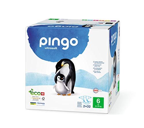 Pañales Ecológicos Pingo Talla 6 XL (15-30 kg), caja de 2x32