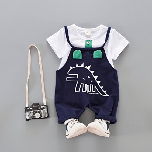 PAOLIAN Conjuntos para bebé niños Unisex Ropa para recién Nacidos Verano Camisetas + Tirantes de Pantalones Corta para bebés niño Impresion Dinosaurs de 12 Meses 18 Meses 24 Meses 3 años (80, Verde)