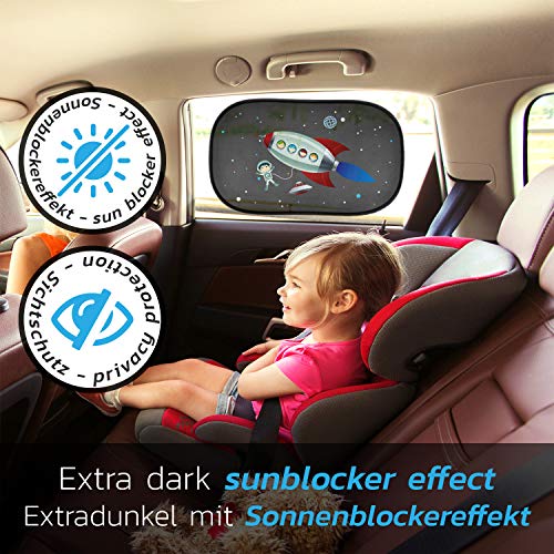 Parasol coche infantil con protección UV - autoadhesivo, para proteger del sol a bebés y mascotas (2 unidades), parasol coche bebé con astronauta