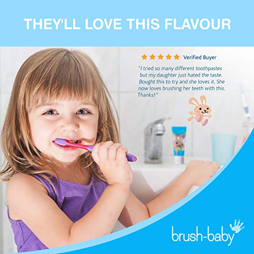 Pasta de dientes en dentición Brush-Baby para bebés y niños | Dentición | 0-2 años | Sabor a manzana, con camomila calmante. Xilitol y flúor para dientes fuertes, encías sanas y aliento fresco | 50 ml