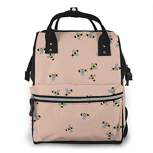 Patrón sin costuras de color rosa amarillo abeja Mochila grande de mamá para ir de compras Restaurantes Viajar y muchas otras ocasiones