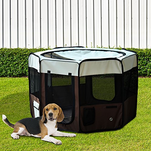 PawHut Parque de Juego Entrenamiento y Dormitorio 116x116x71 cm Mascotas Perro Gato