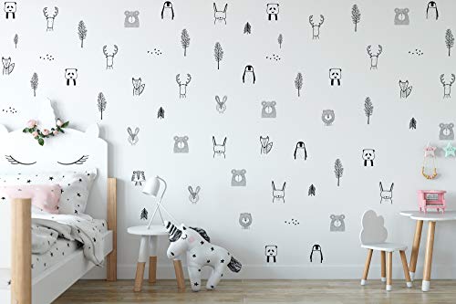 Pegatinas de pared de cuarto de bebé para habitación de bebé: Safari elegante, Animal del bosque, Árbol de vivero, Pegatinas de pared de selva para vivero de bebés. Vinilos infantiles