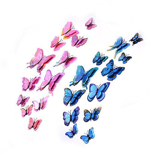 Pegatinas de pared de Mariposa,CUCKY 36 Piezas Capas dobles Alas 3D Decoración de Mariposas, Ideal para sala de Niños,Cocina Nevera Plantas de jardín Decoraciones de fiesta-Rosa,Azul,Púrpura