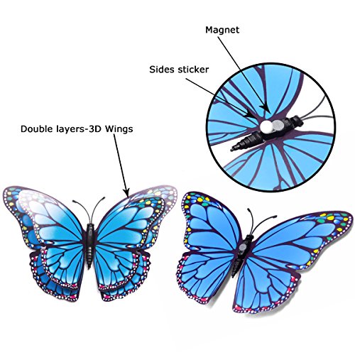 Pegatinas de pared de Mariposa,CUCKY 36 Piezas Capas dobles Alas 3D Decoración de Mariposas, Ideal para sala de Niños,Cocina Nevera Plantas de jardín Decoraciones de fiesta-Rosa,Azul,Púrpura