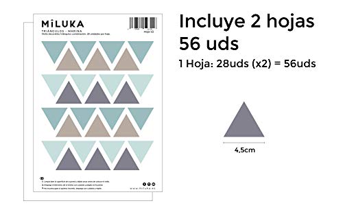 Pegatinas y Vinilos para Decoración de Pared | Triángulos | Adhesivos Decorativos Infantil | Formas Geométricas | 56uds | Rosa, Azul, Mostaza (Azul)