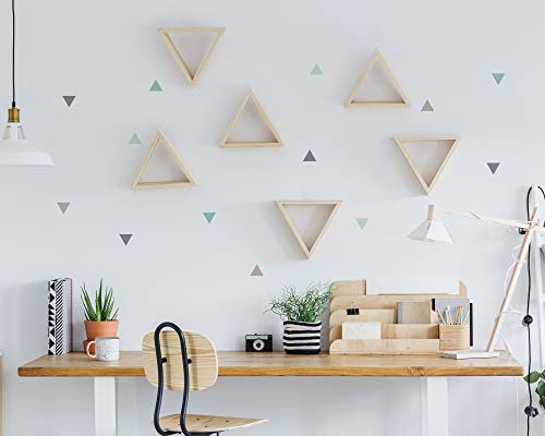 Pegatinas y Vinilos para Decoración de Pared | Triángulos | Adhesivos Decorativos Infantil | Formas Geométricas | 56uds | Rosa, Azul, Mostaza (Azul)