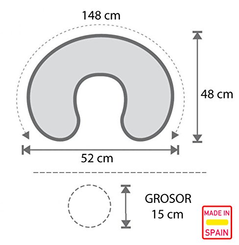 PEKITAS Cojín de lactancia 52x48 CM Funda lavable Fabricado en la España - Color Gris Gotitas