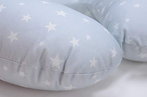 PEKITAS Cojín de lactancia GRANDE XL 52 X 48 CM Funda lavable con cremallera,de algodón para bebes,ergonómico, dureza media y optima,Fabricado en España - Color Gris estrellas