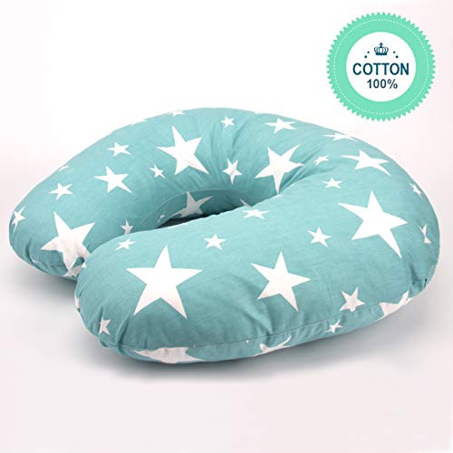 PEKITAS Cojín Lactancia Grande 52x48 CM Funda 100% Algodón Lavable Fabricado En España - Color Verde Superstar