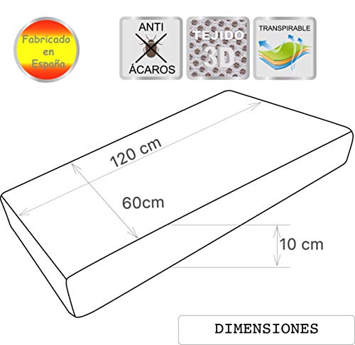 PEKITAS Colchón Cuna Doble Cara 60x120cm Grosor 10 Cm Funda Lavable Fabricado En España