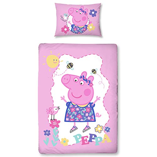 Peppa Pig niña de cama · cama infantil/bebé · Morado, Rosa, Rosa · Peppa Pig Sunny Day · Reversible cama · almohada 40 x 60 + Edredón de 100 x 135 cm – Cremallera – 100% algodón