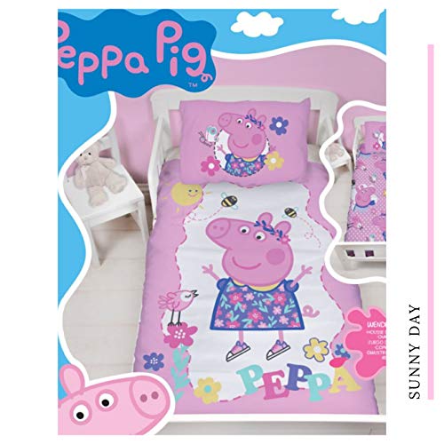 Peppa Pig niña de cama · cama infantil/bebé · Morado, Rosa, Rosa · Peppa Pig Sunny Day · Reversible cama · almohada 40 x 60 + Edredón de 100 x 135 cm – Cremallera – 100% algodón