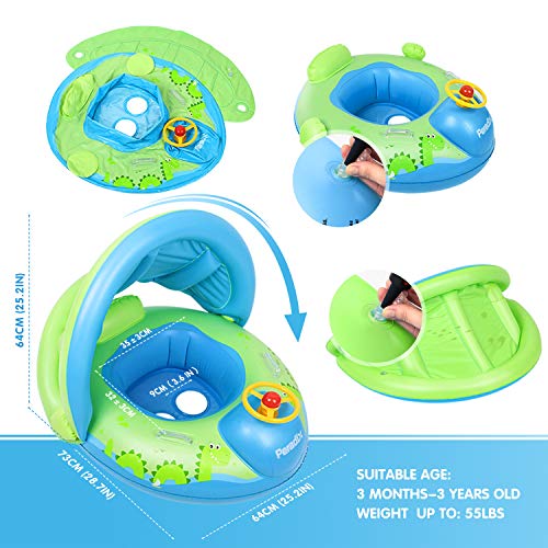 Peradix Flotador para Bebé con Asiento, Respaldo, Techo del sol, Barca Bebé de Piscina para 6 meses bebé (Verde)