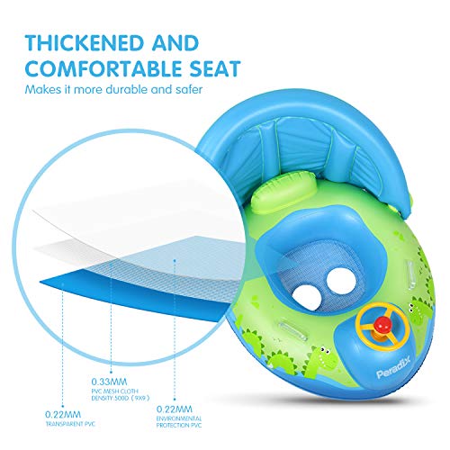 Peradix Flotador para Bebé con Asiento, Respaldo, Techo del sol, Barca Bebé de Piscina para 6 meses bebé (Verde)