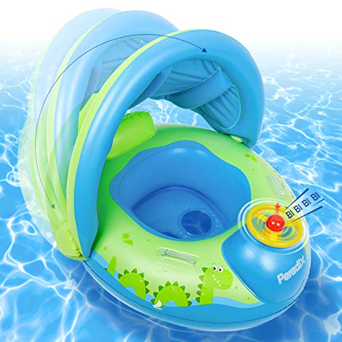 Peradix Flotador para Bebé con Asiento, Respaldo, Techo del sol, Barca Bebé de Piscina para 6 meses bebé (Verde)