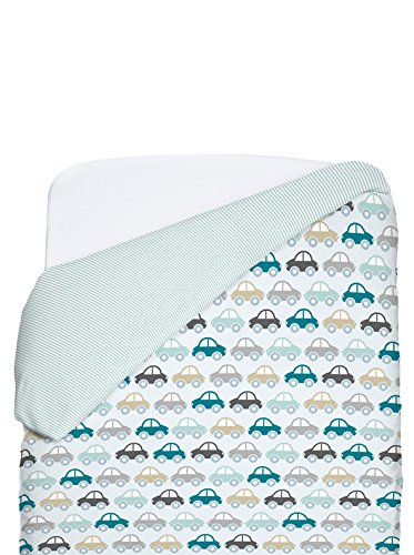 Petit Lazzari Coches - Funda nórdica reversible para maxi cuna, 70 x 140 cm, color verde agua