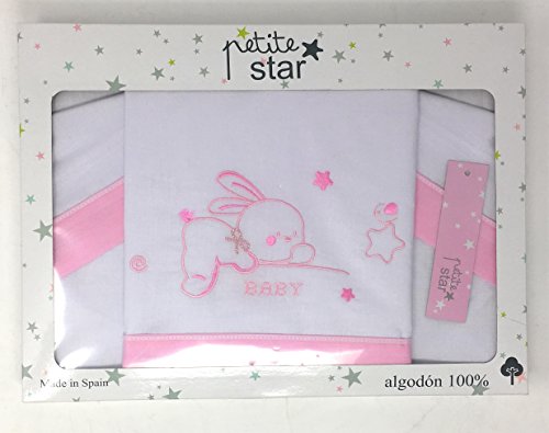 Petite Stars Juego de Sábanas Diseño Baby 100% Algodón para Cuna de 60x120 cm, Color Blanco y Rosa