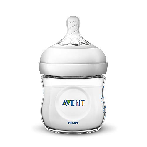 Philips Avent Biberón Natural SCF030/17 - Biberón de 125 ml con tetina con flujo para recién nacidos, diseñada para imitar el tacto del pecho, 0% BPA, 0m+, color transparente