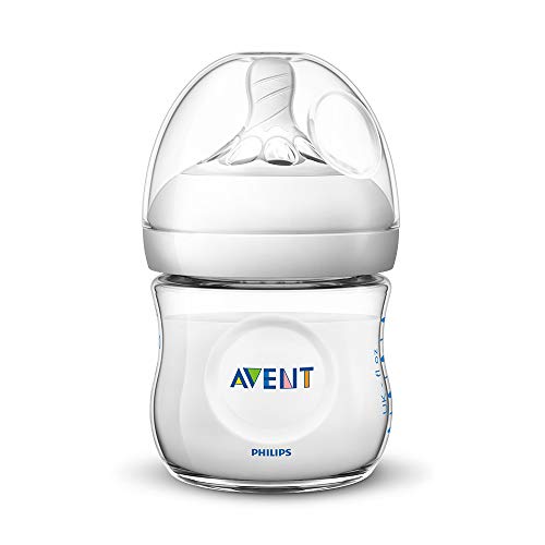 Philips Avent Biberón Natural SCF030/17 - Biberón de 125 ml con tetina con flujo para recién nacidos, diseñada para imitar el tacto del pecho, 0% BPA, 0m+, color transparente