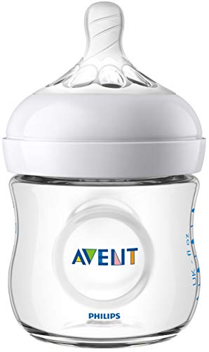 Philips Avent Biberón Natural SCF030/27 - Pack de dos biberones de 125 ml con tetina con flujo para recién nacidos, diseñada para imitar el tacto del pecho, 0% BPA, 0m+, color transparente