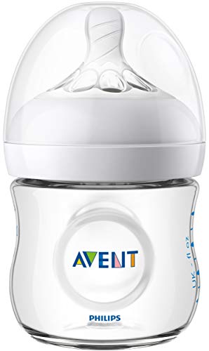 Philips Avent Biberón Natural SCF030/27 - Pack de dos biberones de 125 ml con tetina con flujo para recién nacidos, diseñada para imitar el tacto del pecho, 0% BPA, 0m+, color transparente