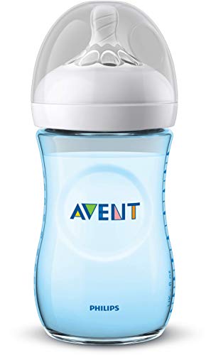 Philips Avent Biberón Natural SCF035/17 - Biberón de 260 ml con tetina con flujo para recién nacidos, diseñada para imitar el tacto del pecho, 0% BPA, 1m+, color azul