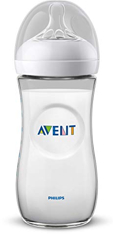 Philips Avent Biberón Natural SCF036/17 - Biberón de 330 ml con tetina con flujo para recién nacidos, diseñada para imitar el tacto del pecho, 0% BPA, 6m+, color transparente