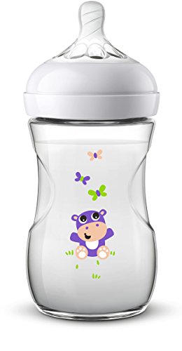 Philips Avent Biberón Natural SCF070/22 - Biberón de 260 ml con tetina con flujo para recién nacidos, diseñada para imitar el tacto del pecho, 0% BPA, 1m+, Safari Hipo